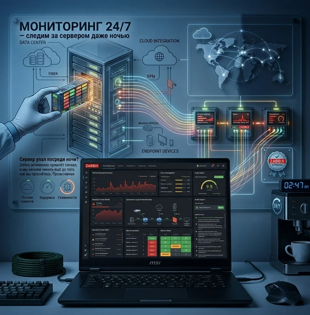 Мониторинг 24/7. Даже ночью автоматика сообщит о возможных проблемах